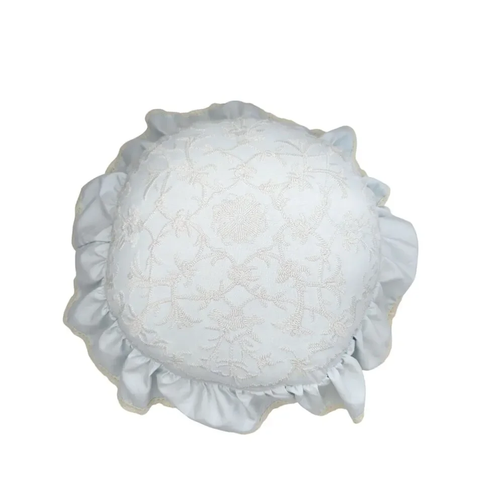 Vintage Cottagecore Shabby Chic Rachel Ashwell Round Throw Pillows Ruffled Blue